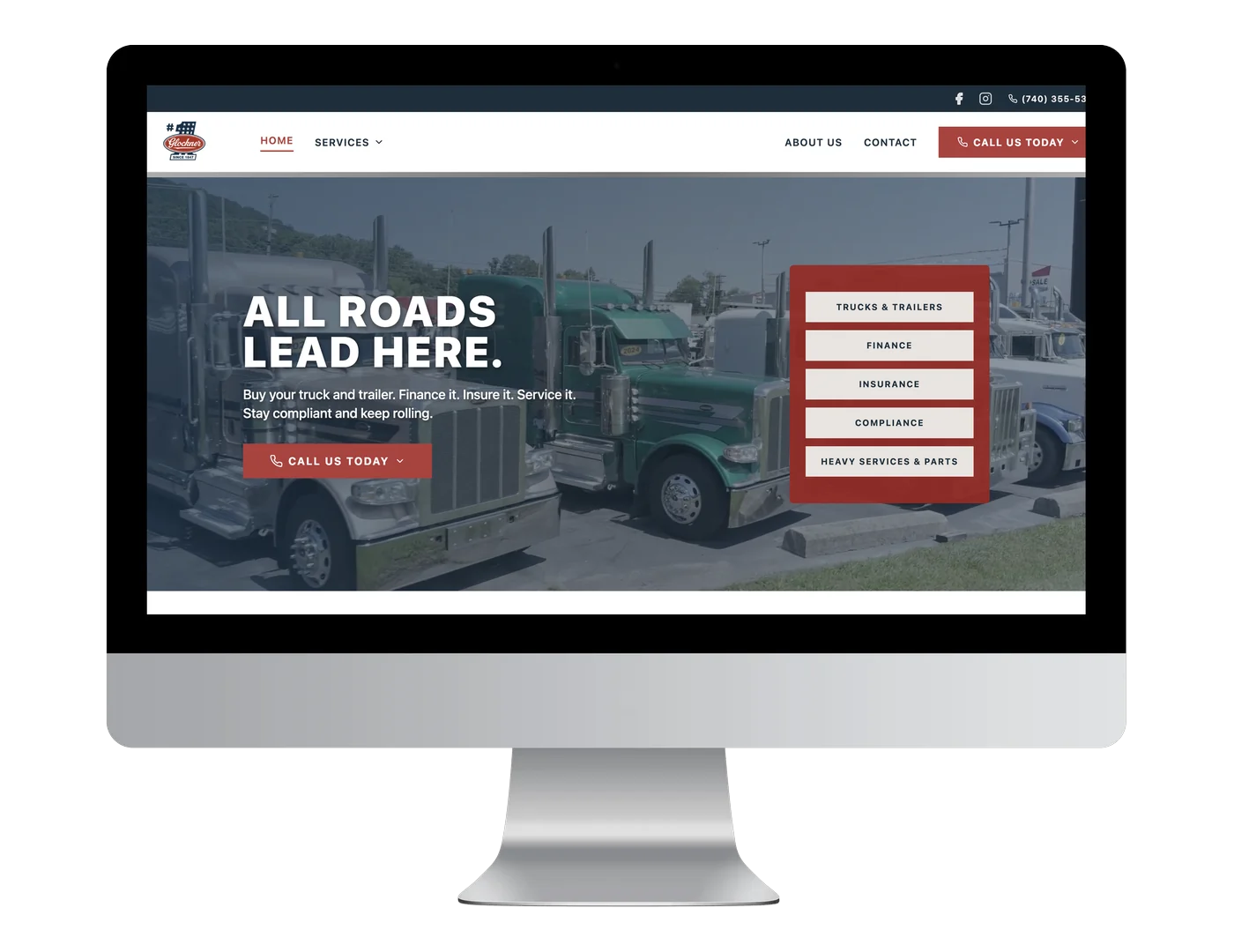 Glockner Commercial Services website on a desktop monitor